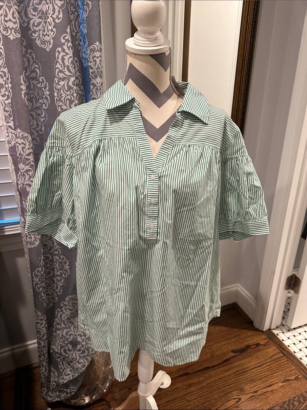 Cato Green and White Striped Button-Front Shirt nwt size 22